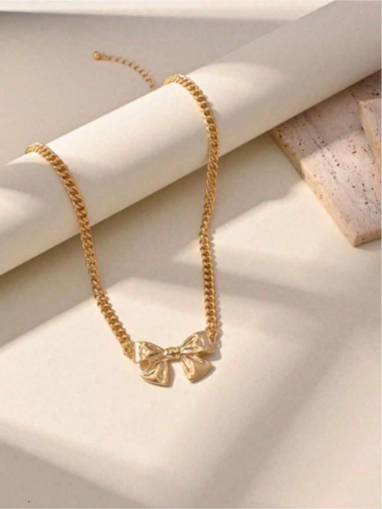 1pc Fashionable Chain With Bowknot Pendant Necklace, Fresh And Cute Elegant Design Suitable For Women's Daily Wear, Parties And Dates, Great Gift