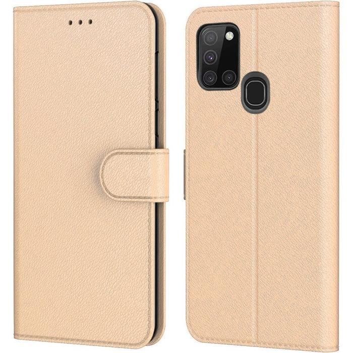 Coque - Samsung - A21S - Doré - Anti-Choc - Effet Cuir Souple