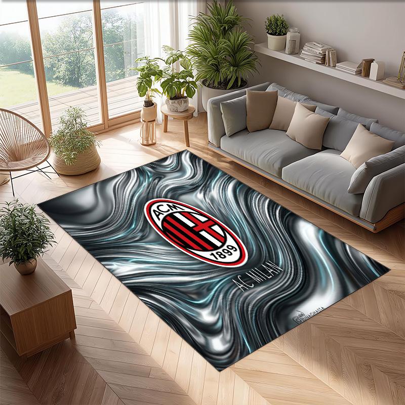 Tappeto in Flanella Stampato AC Milan Antiscivolo Morbido Poliestere Tappeto per Pavimento Tappetino Decorativo da Interno per Camera da Letto Soggiorno Divano Sala Giochi Decorazione Casa