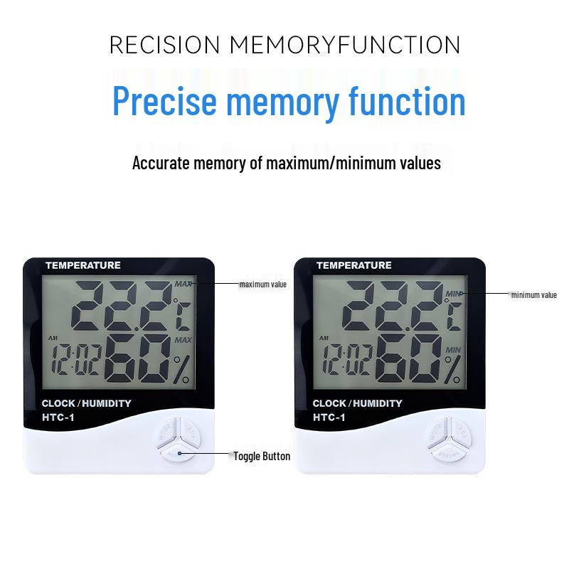 HTC-1 Indoor Thermohygrometer: High Precision Large Screen Thermometer & Alarm Clock for Home or Office