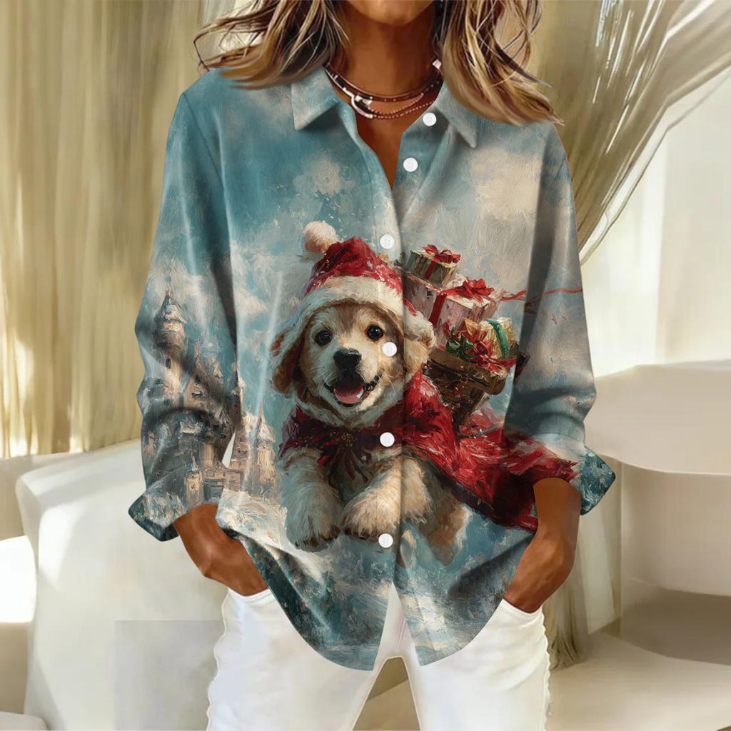 Dameskjorte med blomsterprintknapper, langermet avslappet vanlig skjorte bluser avslappet plussstørrelse basic topper