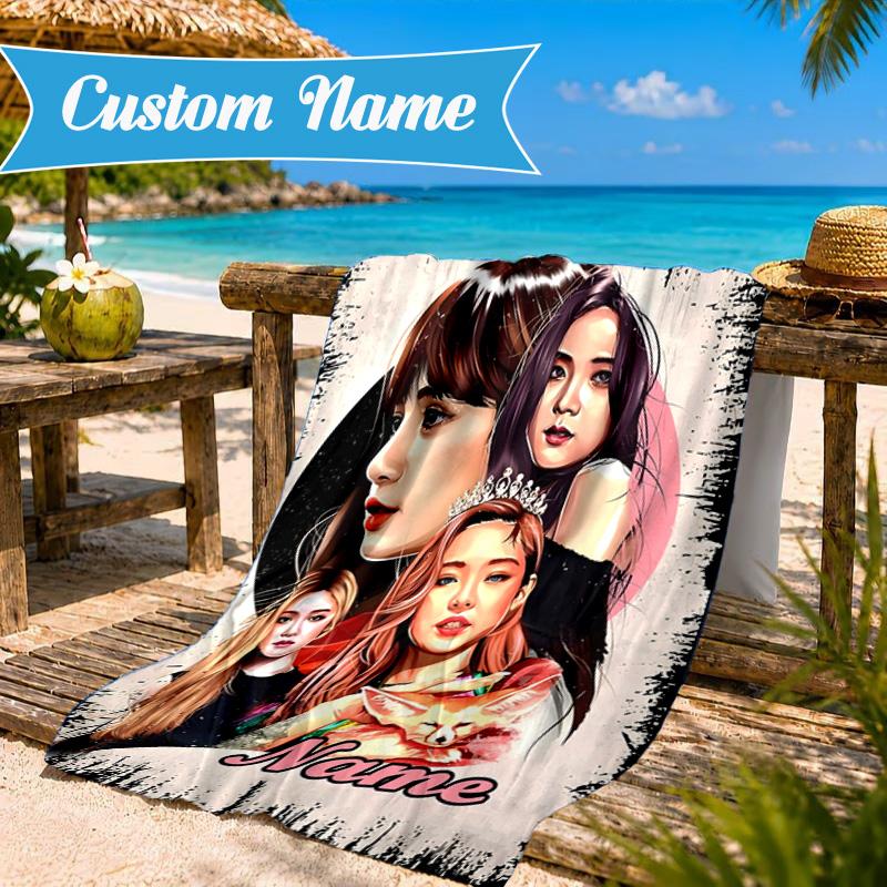 Custom Name Kpop Aesthetic Collage Beach Towel Microfiber Beach Towel, Lightweight and Quick-Dry, for Summer Travel, Swimming Pool Gift