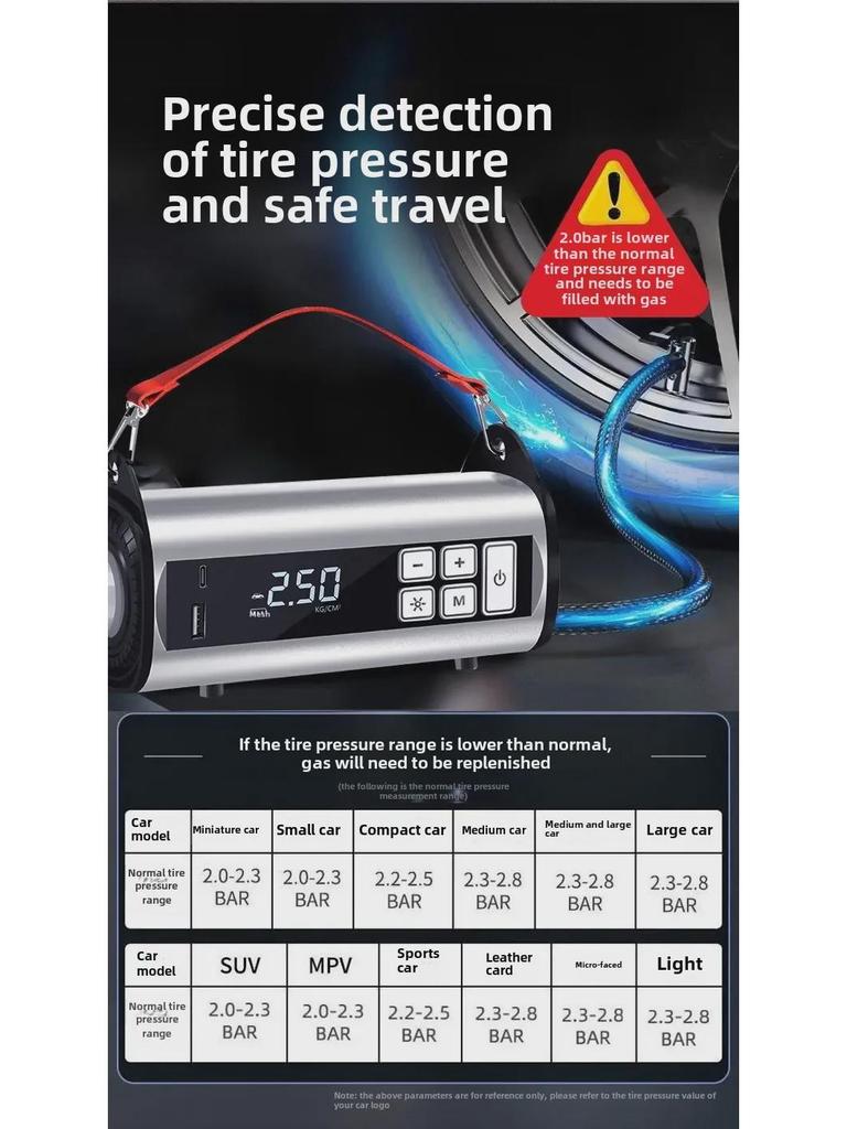 Multifunkční přenosná bezdrátová vzduchová pumpa na pneumatiky a startér do auta