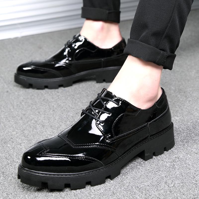 38-44 Men's Plus Size Fashionable Thick Soled Glossy Casual Leather Shoes Business Leather Shoes Block Shoes