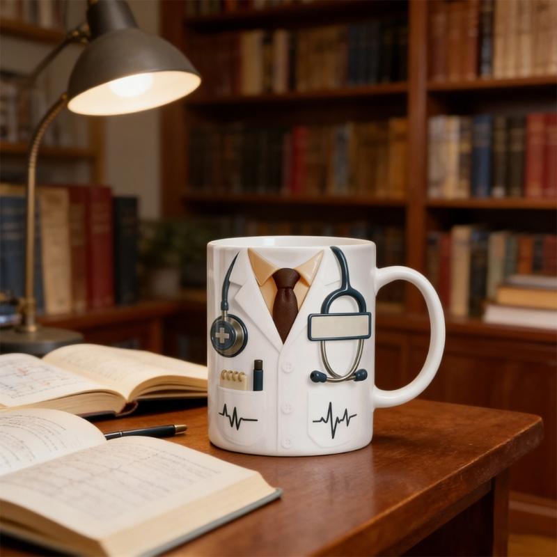 Personaliseer Keramische Koffiemok met Doktersnaam met 3D Stethoscoop Hartslag Patroon Mok Cadeau voor Ziekenhuis Professionals
