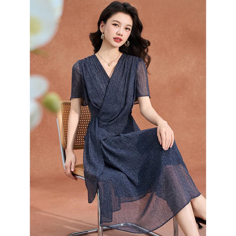 French Lazy Style Textured Print V-Neck A-Line Dress 4XL