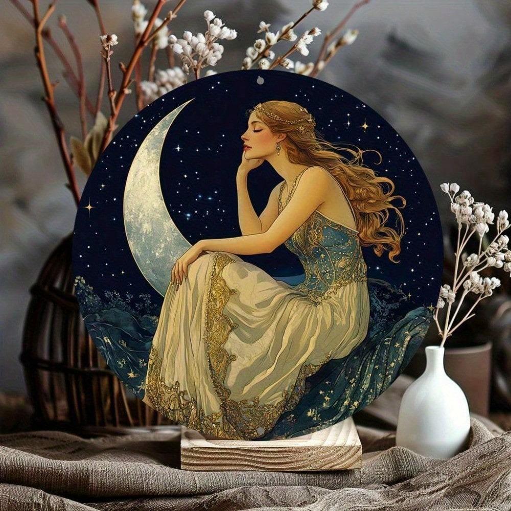 Vintage Girl Star Moon Metal Wall Poster for Bar