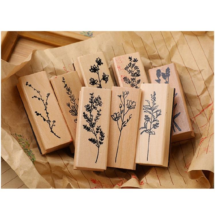 8 Stück Vintage Holzstempel Blumen Gummi Stempel für Kartenherstellung DIY Kunsthandwerk