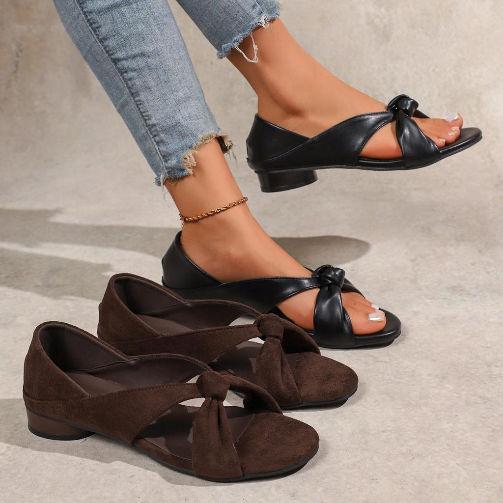 Fashion Vintage Open Toe Round Toe Crossover with Wedge Heel Roman Sandals Simple Temperament Versatile Slip Sandals Women