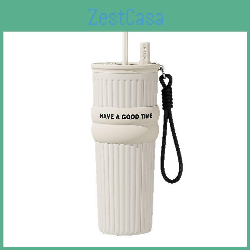Insulated Travel Mug With Straw For Women Large Capacity Stainless Steel Car Cup For Cold Drinks