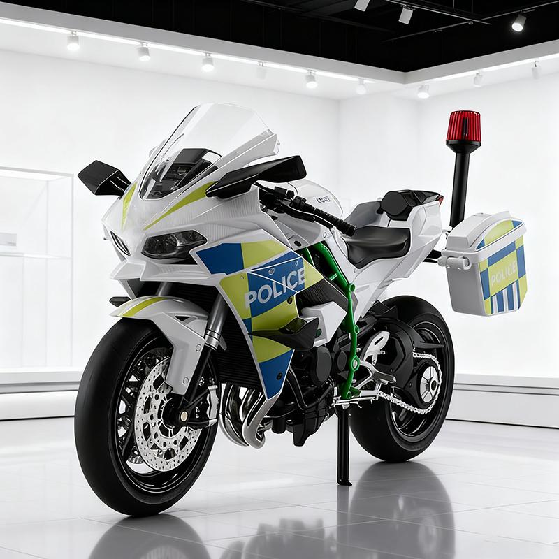 1:12 Ninja H2R Police Alloy Die Cast Motorcycle Model Vehicle Collection Sound and Light Off Road Autocycle Toys Car