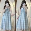 Salt Girl Super Good-looking Fake Two-piece Dress Summer Casual Plaid Sweet Little Man Wearing Suspender Skirt Woman