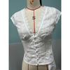 New Arrival White V-neck Lace Embroidered Slim Fit Crop Top, Casual Short Top for Women, Hot Selling Crossborder Women's Apparel