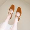 New fashion temperament small square head love rhinestone buckle with shallow mouth Mary Jane single shoes women