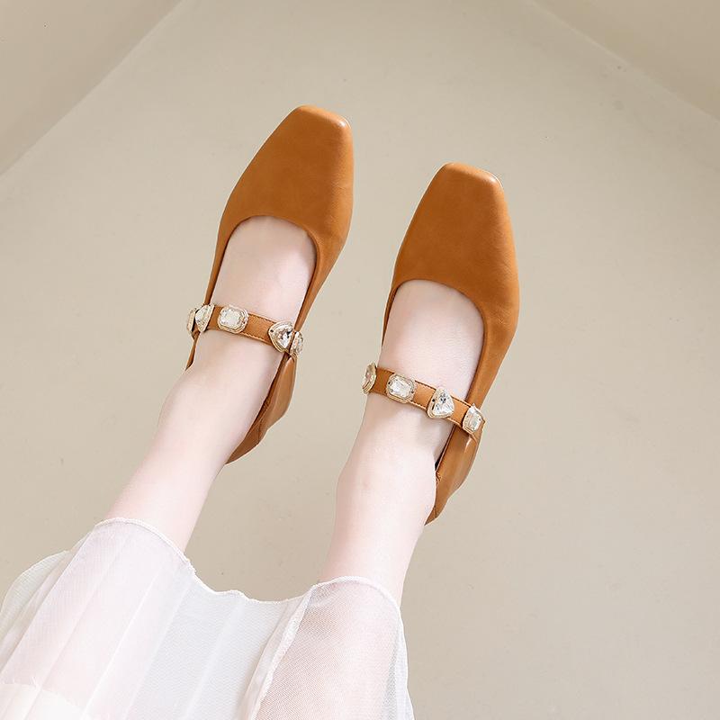 New fashion temperament small square head love rhinestone buckle with shallow mouth Mary Jane single shoes women