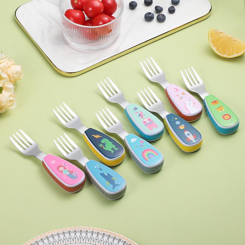 304 Stainless Steel Kids' Cartoon Cutlery Set - Short Handle Spoon & Fork for Baby Training