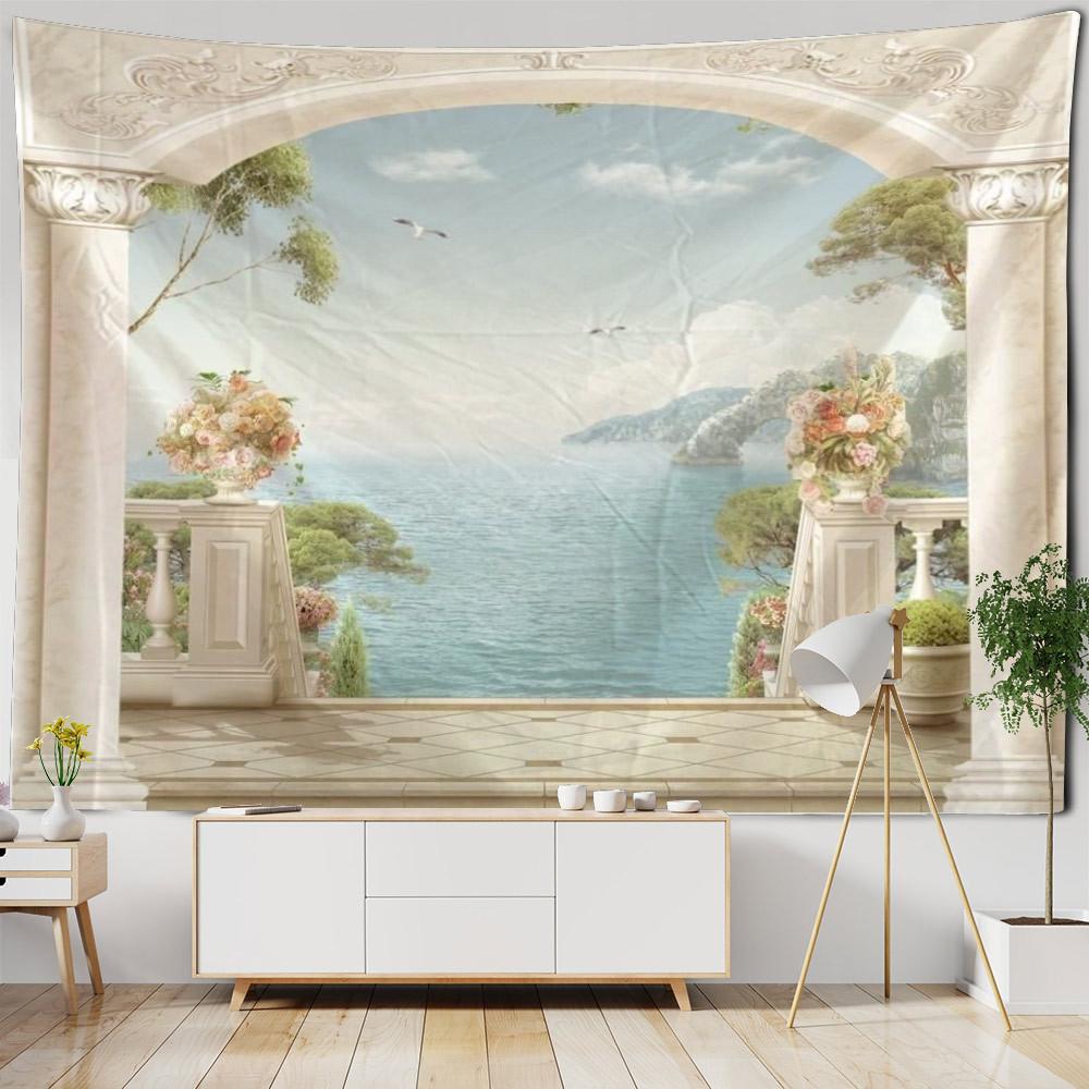 Spiaggia nordica Bellissimo paesaggio Arazzo decorativo Mare albero di cocco Appeso a parete Arazzo Art Déco Decorazioni per la casa