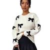 European and American autumn and winter sweaters women's clothing crew neck bow jacquard pullover knitted sweater factory