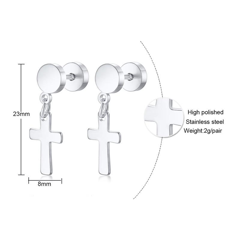 Vnox Simple Cross Dangle Earrings for Men Women Minimalist Stainless Steel Drop Small Hoop Metal Ear Jewelry Anti Allergy