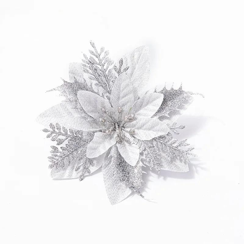14cm Glitzer Künstliche Weihnachtsblumen Weihnachtsbaumschmuck Frohe Weihnachten Dekorationen für Zuhause Neujahrsgeschenk