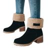 European American Mid Length Boots 2024 Winter New Item Solid Color Versatile Suede High-heeled Plus Size Cotton Boots for Women