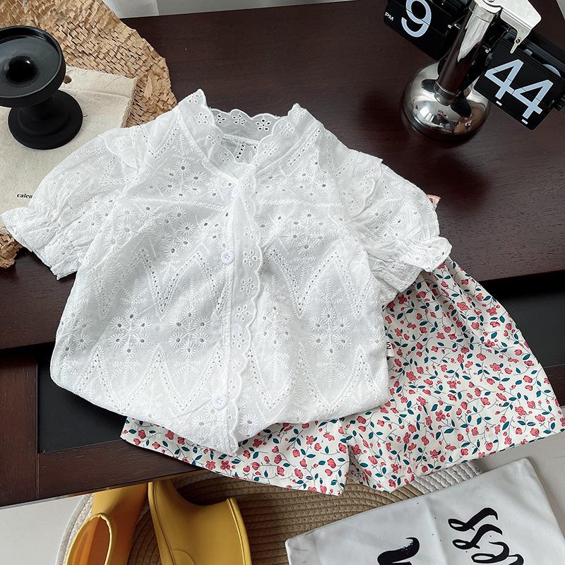 Girls French Pastoral Lace Vest And Bud Shorts Set Summer Sweet Elastic Waist Two Piece Outfit