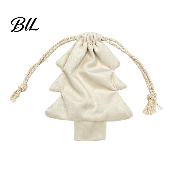 Decorative Party Favor Bags Christmas Tree Shaped Gift Bag, Reusable Drawstring Treat Goody with Pompoms Fabric Storage for Gifts Bells, Winter