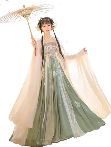 [Housaku Co., Ltd.] Ancient Hanfu Classical Beauty Elegant Chinese Court Costume Cosplay Set Tang Suit Haori Long Skirt 6-Piece Set (L, Natural Green)