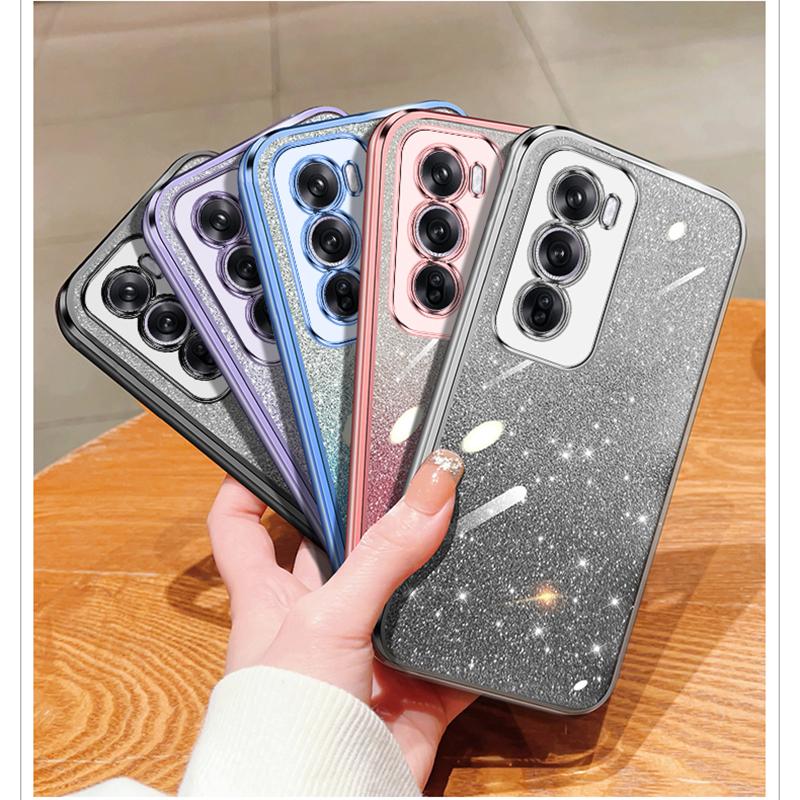 KEYSION Luxury Plating Glitter Phone Case for OPPO Reno12 Pro 5G Transparent Soft TPU Shockproof Back Cover for OPPO Reno12 5G
