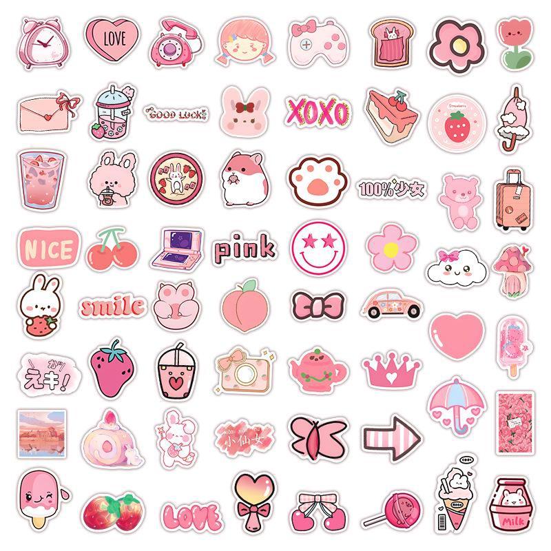 62pcs Cute Pink Stickers Kawaii Graffiti Stickers for DIY Luggage Laptop Skateboard Motorcycle Bicycle Stickers