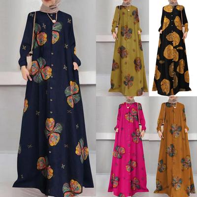 Muçulmanos roupas femininas vestidos estampados camisa de manga longa vestido casual bolso robe musulman dubai muçulmano kaftan vestidos muçulmanos plus size
