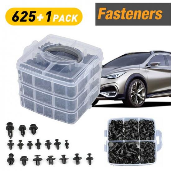 625PCS Plastic Fastener Clips Rivets Fender Bumper Pin Push W/ Remover Tool EXV