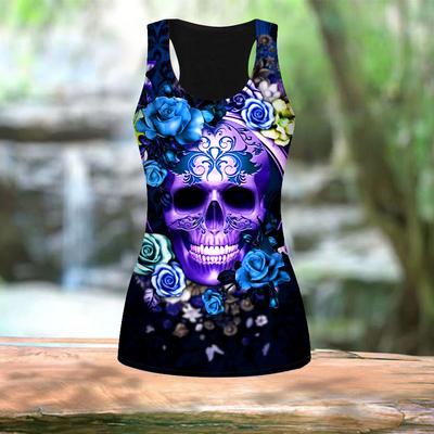 3D Blue Skeleton Print Women Workout Yoga Gym Printed Summer Sport Shirts Plus Size Vests