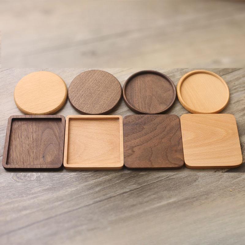 2PCS Solid Walnut Wood Coaster Round Square Beech Wood Cup Mat Durable Heat Resistant Tea Coffee Cup Pad Placemats 88cm/346in