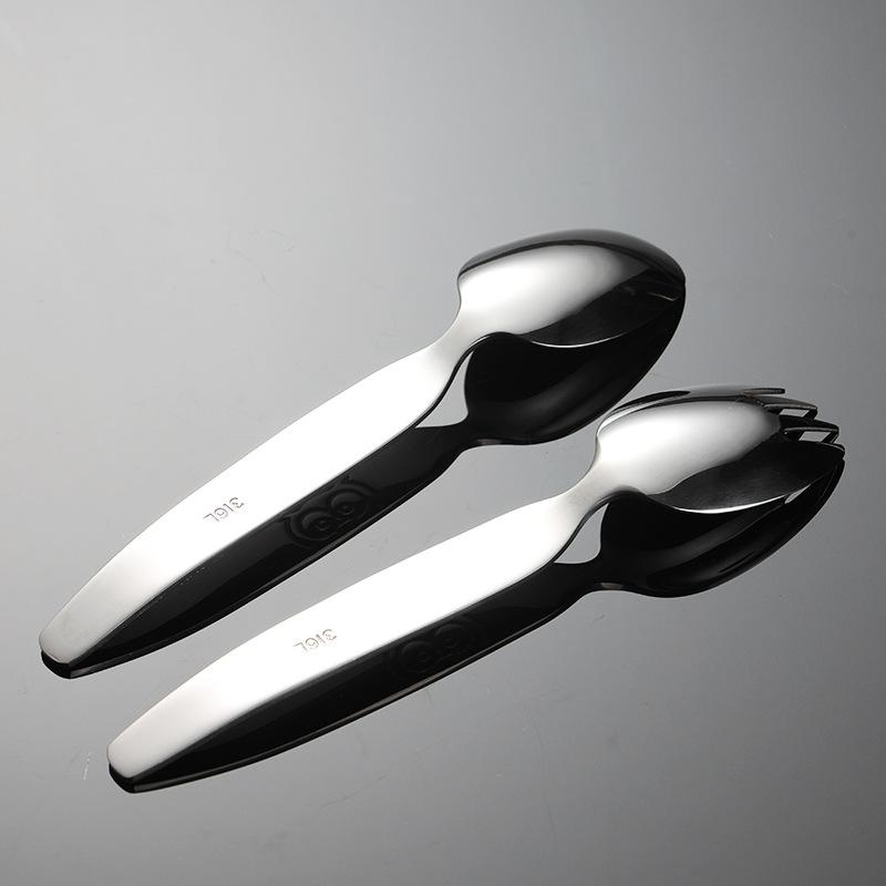 316 Stainless Steel Children's Fork and Spoon Cartoon Owl Steel Stamp Salad Fork Mother and Baby Feeding Tableware Set