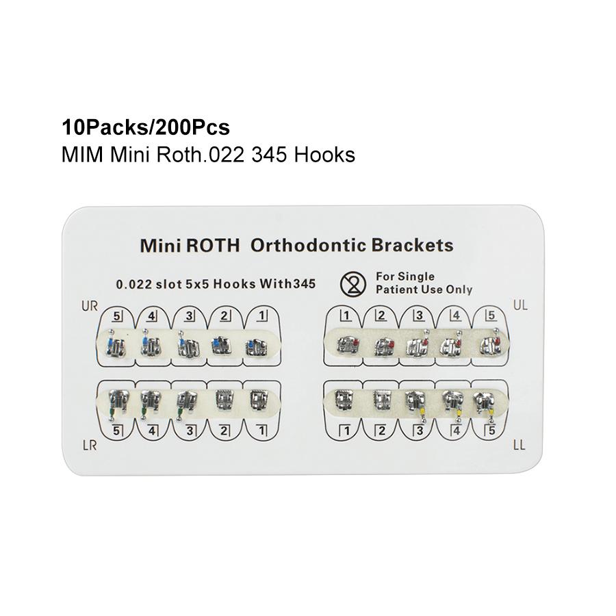 10 balení/200 ks dentální ortodontické kovové držáky šle Mini Roth.022 345-háčky