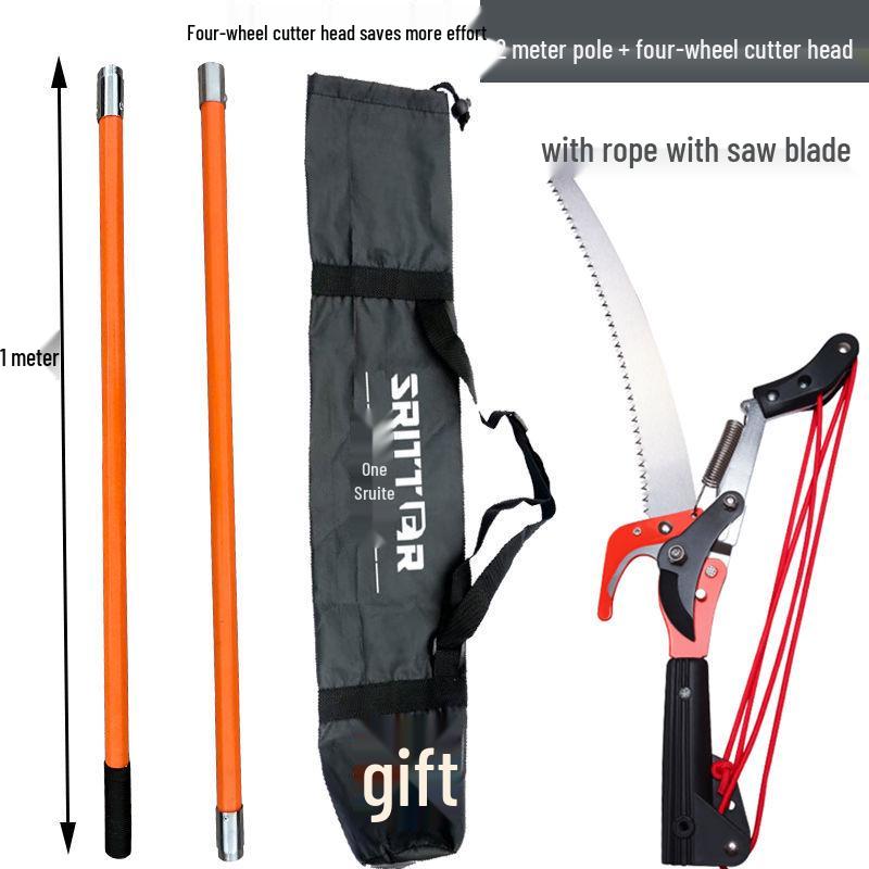 Aluminum Alloy Telescopic Pole and Pruner with High Branch Saw for Tree Pruning.