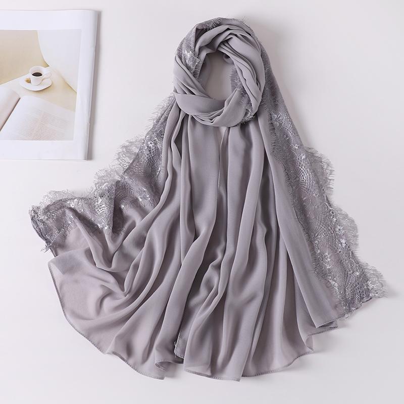 Wedding Style Muslim Soft Lace Hijab Lslamic Plain Scarf Premium Chiffon Scarf Shawl Turban Headwraps Headband Foulard