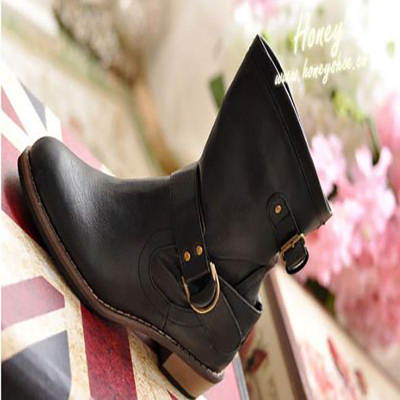 Elegante und schicke Damen Schnallen Mode Warme Kurze Lederstiefel Pu-Leder Schuhe