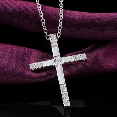Colar com pingente de cruz de zircão e prata esterlina 925, joias com pingente de casamento
