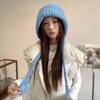 Korean Style Autumn and Winter Warm Woolen Hat for Women Fashionable Strap Face Showing Small Knitted Hat Small Label  Versatile Pullover Hat Cold Hat