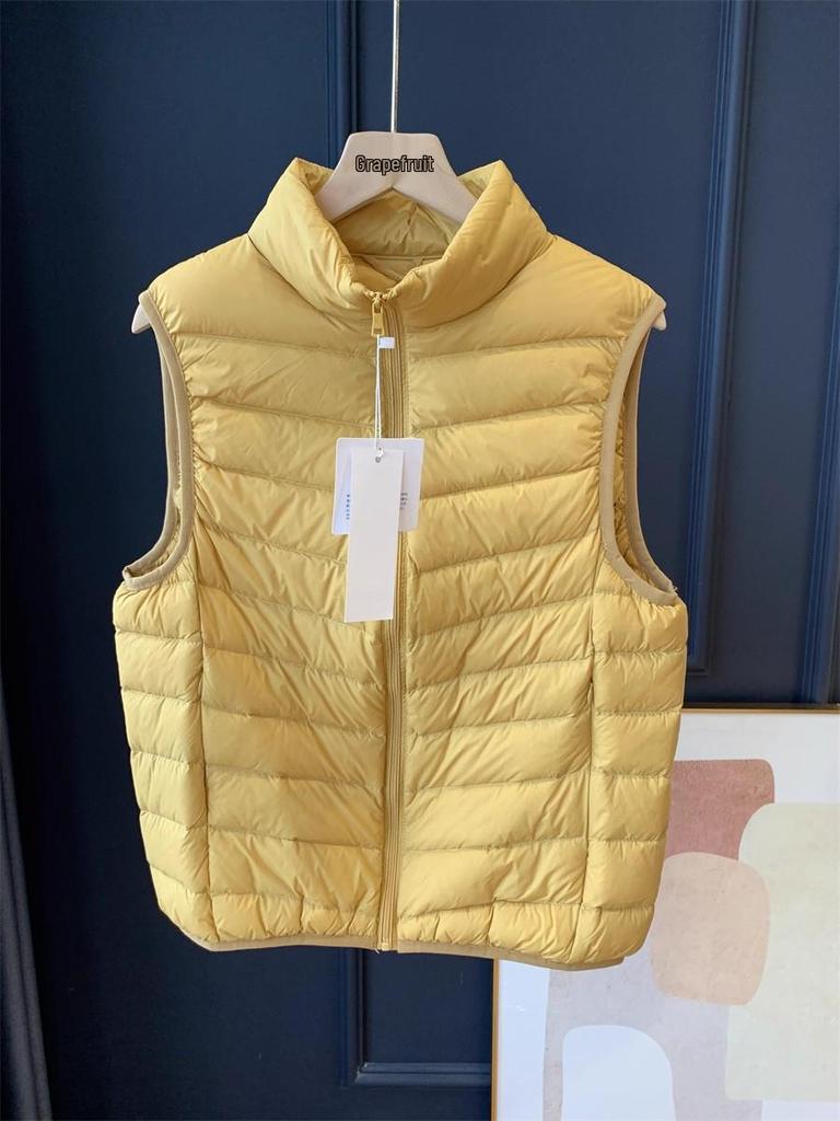 Women's Lightweight White Duck Down Vest: Short Stand-Up Collar Inner Layer for Winter