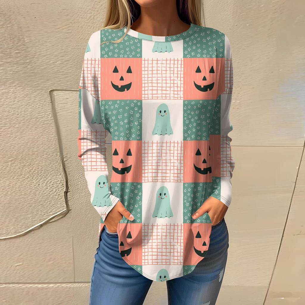 Damesmode Losse Ronde Hals Halloween Print Lange Mouwen T-shirt Top Pullover