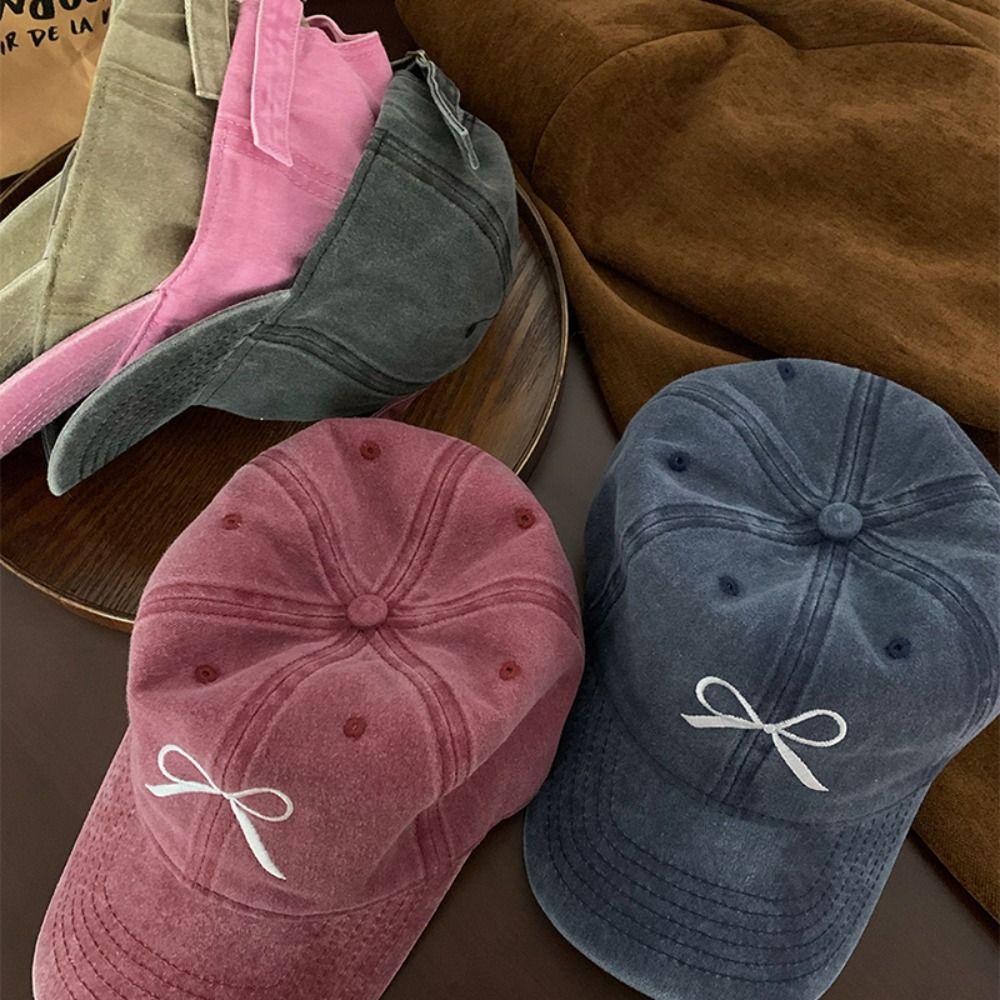 Embroidery Embroidery Bow Baseball Cap Cotton Sun Hat Simple Bowknot Baseball Hat  Outdoor