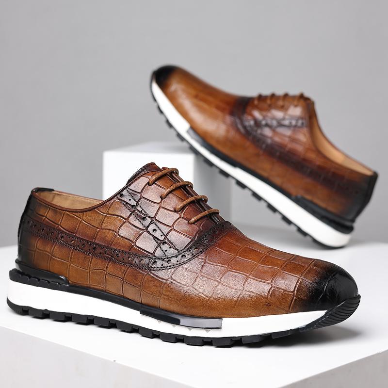 Fashion Fashion Leisure Sports Shoes Men's Casual Shoes Men's Oxfords Outdoor Lace Up Genuine Leather Men Shoes Non-slip Men's Sneakers