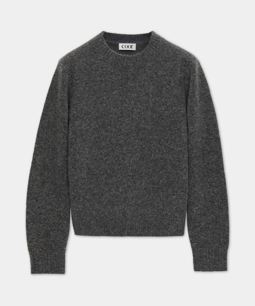 Kueo Hairy Alpaca Blend Crewneck Sweater (Dark Gray)