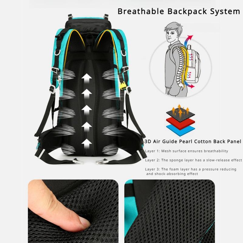 60L Outdoor-Bergsteigertasche mit großer Kapazität Hochwertiges Nylon Wasserdicht Verschleißfest Wandertourentasche Unisex Reise Camping Sportrucksack