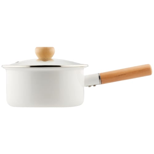 Bestco IH Enamel Saucepan, 18cm, with Glass Lid, White, NQ-0011 Bianco