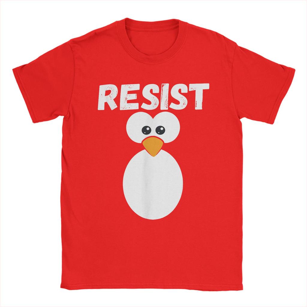 Humorous Funny Penguin Resist Cool T-Shirt Men Crewneck 100% Cotton T Shirt Protest Against Tariffs Short Sleeve Tees Gift merch