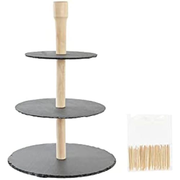 Plateau à apéritifs - DKD Home Decor - Estándar - Multicolore - Bambou et ardoise - 29 x 30 x 30 cm